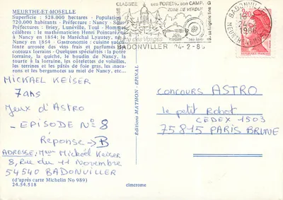 Meurthe-et-Moselle — Tarjeta turística con vista de varias ciudades — Ediciones MATHON-EPINAL — Reverso