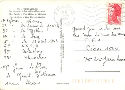Versailles — La griglia d'onore — Edizioni d'Arte A.P., n° 532 — Verso