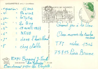 Zamek La Clayette — Sancerre — Wydawca Combier Imprimeur Mâcon — Rewers