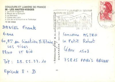 Hautes Vosges — Cores e Luz da França — Éditions d'art Jean-Jaurès-94-Arcueil — Verso