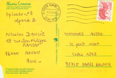 Tarjeta postal moderna Mimi Cracra — Reverso