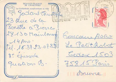 Maintenon — Widok katedry nad miastem — Imprimerie de France — Rewers