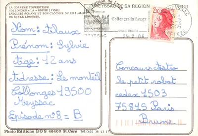 Collonges-la-Rouge — Iglesia románica y su torre del siglo XII — Edición de Meyssac y su región — Reverso