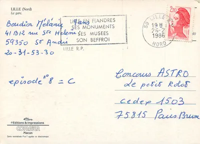 Stacja kolejowa w Lille — ozdobiona trzecim flagami — wydawca Combier, n°8 — Rewers