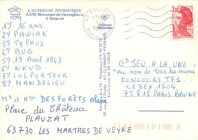 Monumento di Vercingétorix — Puy de Dôme — Edizione L'Auvergne Touristique — Verso