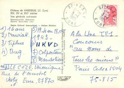Castelo de Vascœuil — XIVe e XVe séculos — Editado pela Associação 'Les Amis du Château de Vascœuil' e de Michelet — Verso