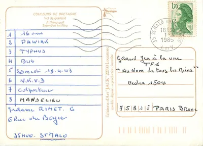 Voo de gaivota — Bretagne — Edições de Arte 'JACK' n°27700 — Verso