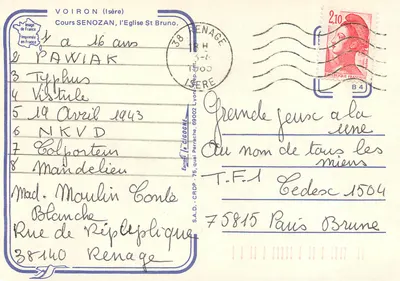 Vézelay — Igreja de São Bruno e montanha — Impressa na França — Verso
