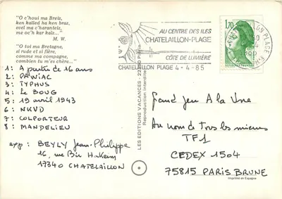 Châteaillon-Plage — Vista del porto con case e velieri — Les Éditions TF1 — Verso