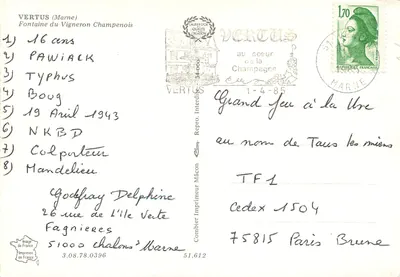 Fontaine du Vigneron Champenois — Vertus (Marne) — Imprimeur Mâcon — Rewers