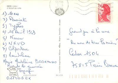 Gex (Ain) — A prefeitura — Impressor Mâcon — Verso