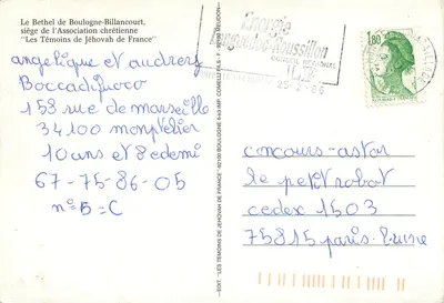 O Bethel de Boulogne-Billancourt — sede da Associação Cristã 'Les Témoins de Jéhovah de France' — Editor 'Les Témoins de Jéhovah de France' — Verso