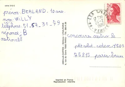 Gato branco e tartaruga na natureza — série 310-2 — Abeille-Cartes, Éditions LYNAA PARIS — Verso