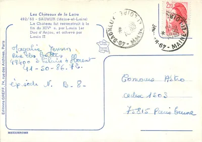 Zamek w Saumurze — widok zewnętrzny i wewnętrzny — Éditions GREFF, 492/60 — Rewers