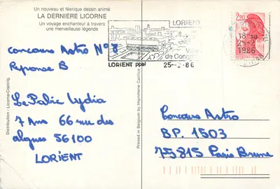 A Última Única — Um novo e encantador desenho animado, a maravilhosa lenda de — Impressão por Imprimerie Califice — Verso