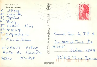 Arc de Triomphe — Paryż — wydawca LYNACOLOR, nr 958 — Rewers