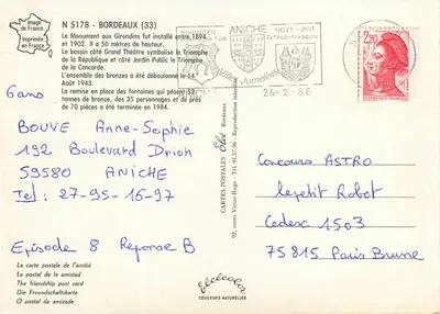 O Monumento aos Girondinos — Bordeaux — Editora Elcée, n° 5178 — Verso