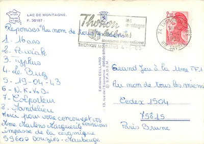 Lago de Montanha — Thonon-les-Bains — Edições Cellard — Verso