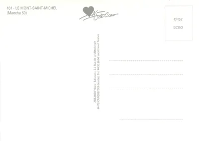 Mont Saint-Michel — widok z góry, zachód słońca, figura anioła, fale światła — wydawca ARtaud Frères, nr 101 — Rewers