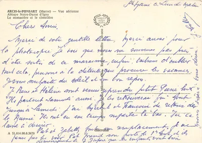 Arcis-le-Ponsart (Marne) — Abadia Nossa Senhora de Igny e o cemitério — editor Cimy — Verso