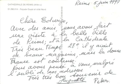 Catedral de Reims — Fachada Oeste y lado Norte — Ediciones Gaud — Reverso