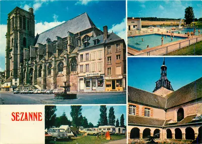 Sezanne — vista da cidade com igreja, piscina, acampamento e edifício histórico — Laurier d'Or Création