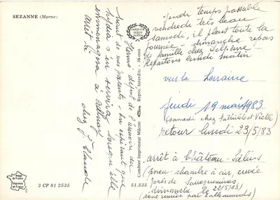 Sezanne — vista da cidade com igreja, piscina, acampamento e edifício histórico — Laurier d'Or Création — Verso