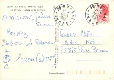 Étang de la Gabrière — En Brenne — Wydawca M. ROUSSEL, nr 19201 — Rewers