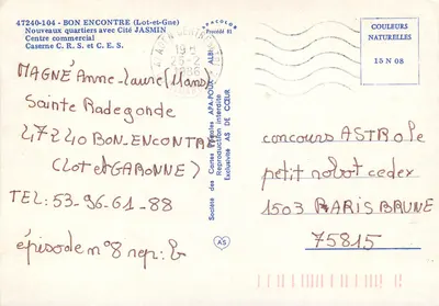 Bon Encontre — vista aérea dos novos bairros com Cité Jasmin — Société des Cartes APA-POUX — Verso