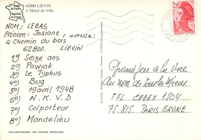 O Hotel de Ville de Lievin — Editor Pierron, n° 4703 — Verso