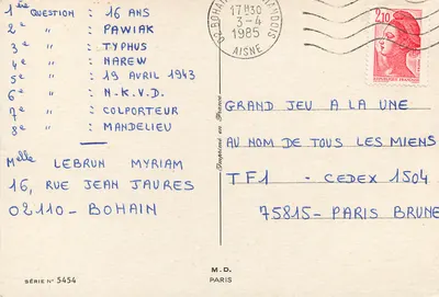 Kwiaty słonecznika i myśliwki — M.D. Paryż, seria nr 5454 — Rewers