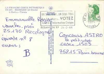 Relógio Floral — Besançon — Editor: Les Éditions de l'ASTRO — Verso