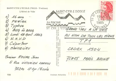 O hotel de cidade de Saint-Cyr-l'École — editor Lyna, n°750 — Verso