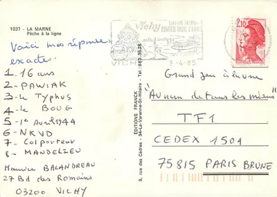 La Marne — Pêche à la ligne — Éditions Franck — Rewers