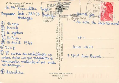 Plaża Erquy — Bretania — Wydawnictwo Pierre Artaud & Cie — Rewers