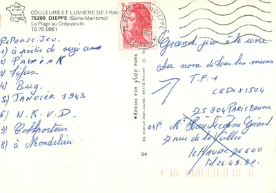 Dieppe — Die Strandpromenade bei Dämmerung — Éditions Jean Jaurès — Rückseite