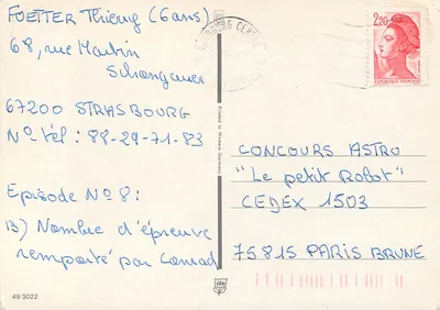 Poodle marrom — Concurso Astro 'Le petit Robot' — CEGEX 1503 — Verso