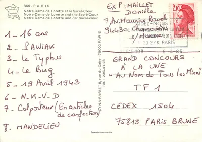 Notre-Dame de Lorette i Sacré-Cœur — Paryż — Wydrukowane we Francji, nr 866 — Rewers