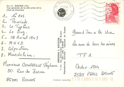 Ogólny widok Rouenu z Côte de Canteleu — Wydawnictwo J. Kettler, nr 13 — Rewers