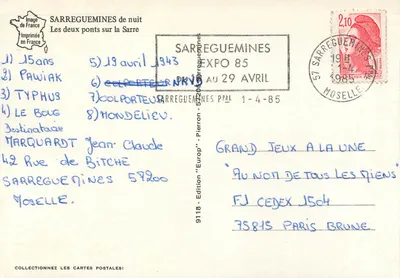 Sarreguemines à noite — Os dois pontes sobre a Sarre — Edição 'Europ' n°9118 — Verso