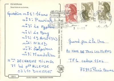 Rota na floresta de outono — Em Morvan — Les éditions nivernaises n°12613 — Verso