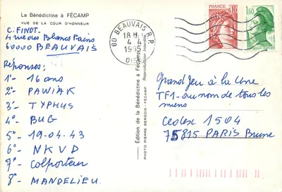 Cortile de honor de la Benedictina en Fécamp — Edición Pierre Bergoin — Reverso
