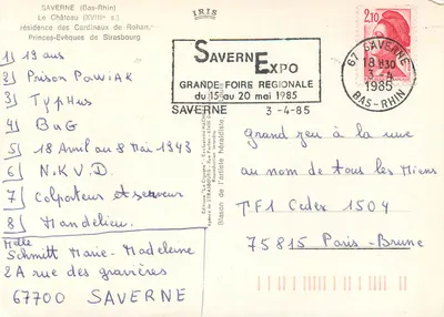 Zamek Saverne — rezydencja kardynałów de Rohan — wydawca IRIS, numer serii nie widoczny — Rewers