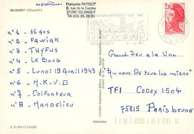 Selongey — A Vista do Paraíso da Cocotte — Imprimeur TFI — Verso