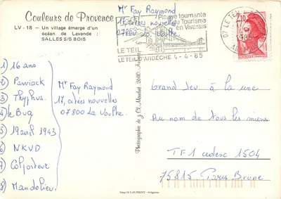 Campo de lavanda — Sallèles-sur-Bois — Imp. G. Laurent - Avignon — Verso
