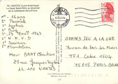 Nantes — Het kanaal Saint-Félix in de richting van de Sint-Pieterkathedraal — Pierre Artaud & Cie, Nantes — Achterkant