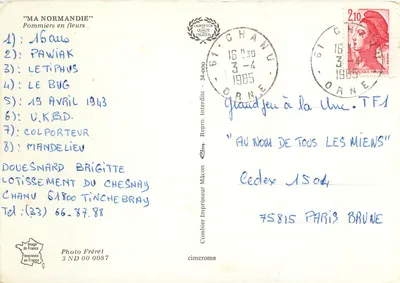 Pommiers w kwiecie — "MA NORMANDIE" — Imprimeur Combier, seria 34-000 — Rewers