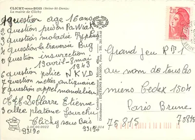 Prefeitura de Clichy-sous-Bois — editor Combiér Impressor, n° 33190 — Verso