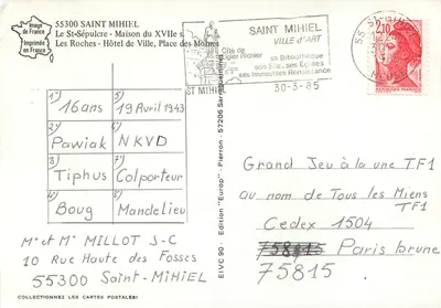 Saint-Mihiel — vista da cidade, igreja, casa do século XVII e escultura — Edição 'Europ' — Verso