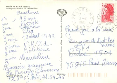 Wald von Bercé (Sarthe) — Auberge-Restaurant de l'Hermitière — Verlag Cing — Rückseite